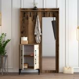 Mobile da Ingresso Marrone Noce Bianco Marmo Specchio Incluso 2 Ripiani 120x35x200h cm, Appendiabiti - Isidore