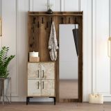 Mobile da Ingresso Marrone Noce Bianco Marmo Specchio Incluso 2 Ripiani 120x35x200h cm, Appendiabiti - Isidore