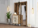 Mobile da Ingresso Marrone Noce Bianco Marmo Specchio Incluso 2 Ripiani 120x35x200h cm, Appendiabiti - Isidore