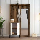 Mobile da Ingresso Marrone Noce Bianco Specchio Incluso 2 Ripiani 120x35x200h cm, Appendiabiti - Isidore