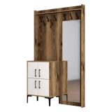 Mobile da Ingresso Marrone Noce Bianco Specchio Incluso 2 Ripiani 120x35x200h cm, Appendiabiti - Isidore