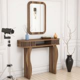 Mobile da Ingresso Marrone Noce Marrone Noce Specchio Incluso 2 Ripiani 105x30x85h cm, Modulabile - Gazzuolo