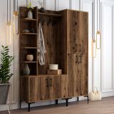 Mobile da Ingresso Marrone Noce Nero Appendiabiti 12 Ripiani 150x200x35h cm, Apertura Battente - Dovarese