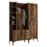 Mobile da Ingresso Marrone Noce Nero Appendiabiti 12 Ripiani 150x200x35h cm, Apertura Battente - Dovarese