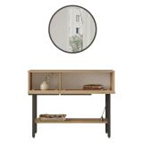 Mobile da Ingresso Marrone Rovere Beige Effetto paglia di Vienna 100x30x76h cm, 2 Ripiani - Recale