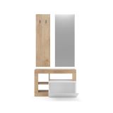 Mobile da Ingresso Marrone Rovere Bianco Lucido Specchio Incluso Appendiabiti 90.5x36x170h cm, 4 Paia - Casalino