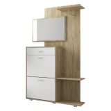 Mobile da Ingresso Marrone Rovere Bianco Specchio Incluso 12 Paia 120x25x192h cm, un Cassetto - Verres