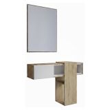 Mobile da Ingresso Marrone Rovere Bianco Specchio Incluso un Ripiano 100x31.2x75h cm, Appendiabiti - Daba