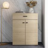 Mobile da Ingresso Marrone Rovere Chiaro Nero un Cassetto 2 Ripiani 77x35x98h cm, 2 Ante - Torrice