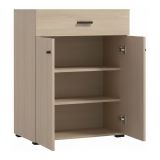Mobile da Ingresso Marrone Rovere Chiaro Nero un Cassetto 2 Ripiani 77x35x98h cm, 2 Ante - Torrice