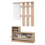 Mobile da Ingresso Marrone Rovere Grigio Specchio Incluso 4 Ripiani 100x29x191.5h cm, Appendiabiti - Tonengo