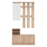 Mobile da Ingresso Marrone Rovere Grigio Specchio Incluso 4 Ripiani 100x29x191.5h cm, Appendiabiti - Tonengo