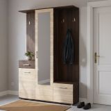 Mobile da Ingresso Marrone Rovere Marrone Noce Specchio Incluso un Cassetto 133.5x33x197.5h cm, 9 Ripiani - Volpara