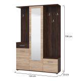 Mobile da Ingresso Marrone Rovere Marrone Noce Specchio Incluso un Cassetto 133.5x33x197.5h cm, 9 Ripiani - Volpara
