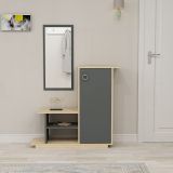Mobile da Ingresso Marrone Rovere Nero Antracite Specchio Incluso 4 Ripiani 80x30x90h cm, Modulabile - Nibbiola