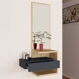 Mobile da Ingresso Marrone Rovere Nero Antracite Specchio Incluso un Cassetto 49x31x90h cm, 3 Ripiani - Equense