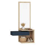 Mobile da Ingresso Marrone Rovere Nero Antracite Specchio Incluso un Cassetto 49x31x90h cm, 3 Ripiani - Equense