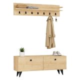 Mobile da Ingresso Marrone Rovere Nero Appendiabiti 2 Ripiani 113x35x49h cm, Apertura a Ribalta - Serina