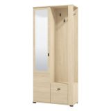 Mobile da Ingresso Marrone Rovere Nero Specchio Incluso 6 Ripiani 87x36x197h cm, Appendiabiti - Vique