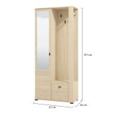 Mobile da Ingresso Marrone Rovere Nero Specchio Incluso 6 Ripiani 87x36x197h cm, Appendiabiti - Vique
