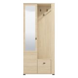 Mobile da Ingresso Marrone Rovere Nero Specchio Incluso 6 Ripiani 87x36x197h cm, Appendiabiti - Vique