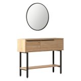 Mobile da Ingresso Marrone Rovere Nero Specchio Incluso Modulabile 100x30x76h cm, 2 Ripiani - Recale