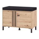 Mobile da Ingresso Marrone Rovere Nodi Grigio Scuro un Ripiano 2 Ante 80x40x52h cm, con Piedini, Comoda Seduta - Lalom