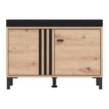 Mobile da Ingresso Marrone Rovere Nodi Grigio Scuro un Ripiano 2 Ante 80x40x52h cm, con Piedini, Comoda Seduta - Lalom