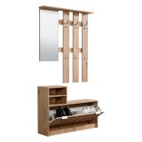Mobile da Ingresso Marrone Rovere Nodi Grigio Specchio Incluso 4 Ripiani 100x29x191.5h cm, Appendiabiti - Tonengo