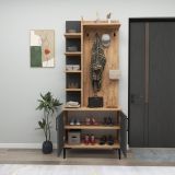 Mobile da Ingresso Marrone Rovere Nodi Nero Antracite 6 Paia 7 Ripiani 74x33x183h cm, Appendiabiti - Formigaro