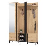 Mobile da Ingresso Marrone Rovere Nodi Nero Specchio Incluso 7 Ripiani 134.5x34.5x192.5h cm, Appendiabiti - Pandino