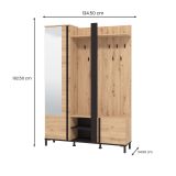 Mobile da Ingresso Marrone Rovere Nodi Nero Specchio Incluso 7 Ripiani 134.5x34.5x192.5h cm, Appendiabiti - Pandino