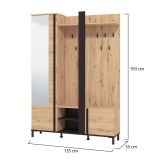 Mobile da Ingresso Marrone Rovere Nodi Nero Specchio Incluso 7 Ripiani 134.5x34.5x192.5h cm, Appendiabiti - Pandino