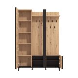 Mobile da Ingresso Marrone Rovere Nodi Nero Specchio Incluso 7 Ripiani 134.5x34.5x192.5h cm, Appendiabiti - Pandino