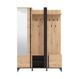 Mobile da Ingresso Marrone Rovere Nodi Nero Specchio Incluso 7 Ripiani 134.5x34.5x192.5h cm, Appendiabiti - Pandino