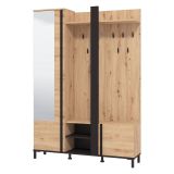 Mobile da Ingresso Marrone Rovere Nodi Nero Specchio Incluso 7 Ripiani 134.5x34.5x192.5h cm, Appendiabiti - Pandino