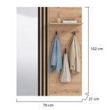 Mobile da Ingresso Marrone Rovere Nodi Nero Specchio Incluso un Ripiano 102x76x21h cm, Appendiabiti - Nuku