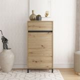Mobile da Ingresso Marrone Rovere Nodi Nero un Cassetto 2 Ripiani 54.5x40x109.5h cm, Un'anta - Pollenza