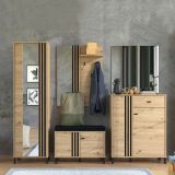 Mobile da Ingresso Marrone Rovere Nodi Nero un Cassetto 4 Ripiani 87x40x110h cm, 2 Ante - Hanga
