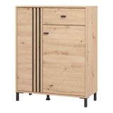 Mobile da Ingresso Marrone Rovere Nodi Nero un Cassetto 4 Ripiani 87x40x110h cm, 2 Ante - Hanga