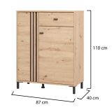 Mobile da Ingresso Marrone Rovere Nodi Nero un Cassetto 4 Ripiani 87x40x110h cm, 2 Ante - Hanga