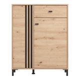 Mobile da Ingresso Marrone Rovere Nodi Nero un Cassetto 4 Ripiani 87x40x110h cm, 2 Ante - Hanga