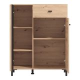 Mobile da Ingresso Marrone Rovere Nodi Nero un Cassetto 4 Ripiani 87x40x110h cm, 2 Ante - Hanga