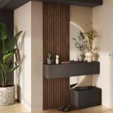 Mobile da Ingresso Marrone Scuro Marrone Quercia 2 Paia Cassetti 138x35x241h cm, Ripiani Made in Italy - Liscate