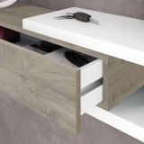 Mobile da ingresso Mcallen, Entratina reversibile con specchio, Mobile per atrio con cassetto, Svuotatasche per appartamenti, 95x26h69 cm, Bianco e Rovere