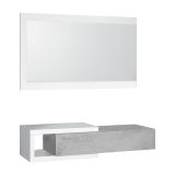 Mobile da ingresso moderno sospeso con cassetto bianco e cemento 95x19h cm - Arty