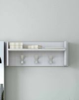 Mobile da ingresso Narciso, Mobile appendiabiti con 3 ganci, Mensola portaoggetti da ingresso, 100% Made in Italy, 90x29h34 cm, Bianco