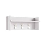 Mobile da ingresso Narciso, Mobile appendiabiti con 3 ganci, Mensola portaoggetti da ingresso, 100% Made in Italy, 90x29h34 cm, Bianco
