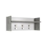Mobile da ingresso Narciso, Mobile appendiabiti con 3 ganci, Mensola portaoggetti da ingresso, 100% Made in Italy, 90x29h34 cm, Bianco e Cemento