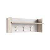 Mobile da ingresso Narciso, Mobile appendiabiti con 3 ganci, Mensola portaoggetti da ingresso, 100% Made in Italy, 90x29h34 cm, Bianco e Rovere